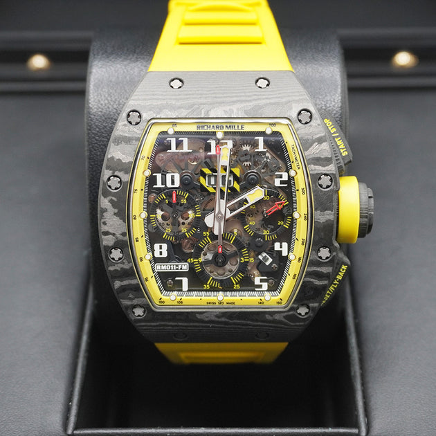 Richard Mille Chronograph RM11-FM Carbon Yellow Storm 50mm Openworked Dial