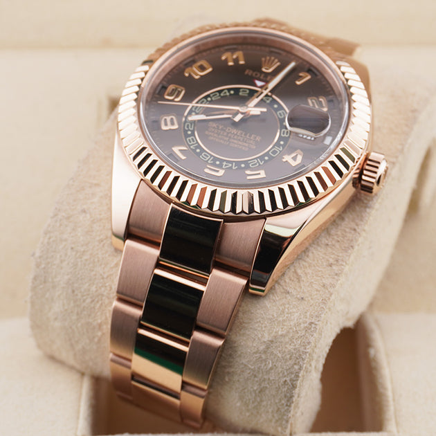 Leather Strap Rolex Sky Dweller Chocolate Face Pre-Owned Rolex Sky