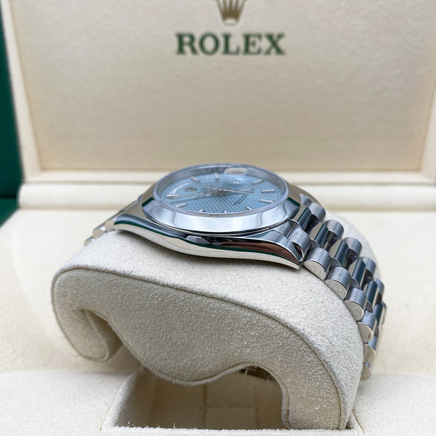 Rolex Day-Date 40 Platinum 228206 40 Ice Blue Motif Dial Box & Papers 2018  - OMEGA BULLION LLC