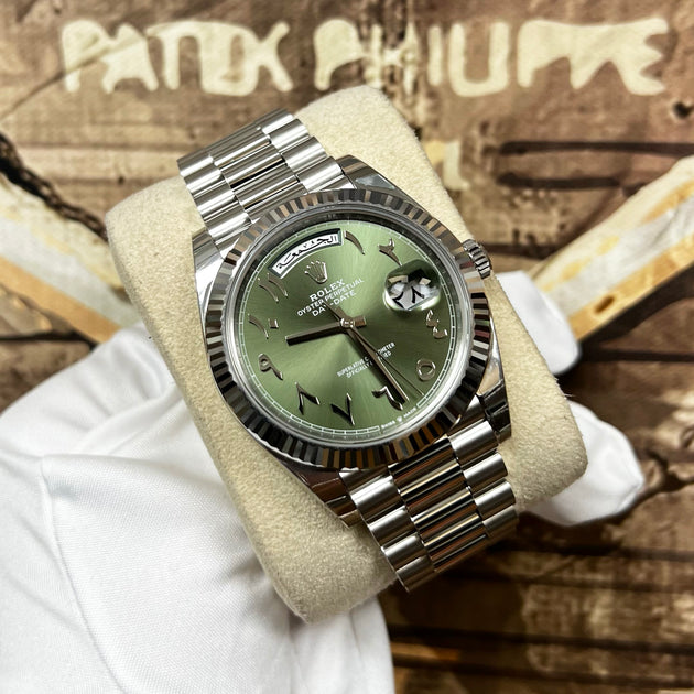 Olive Green Dial Rolex Platin Arabic Dial Rolex Day-Date 40 Olive