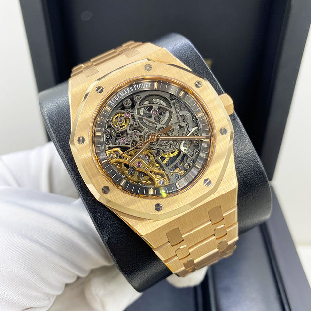 Audemars Piguet 15305OR.OO.D088CR.01 Royal Oak Openworked Selfwinding 39mm  Black Skeleton Rose Gold Leather