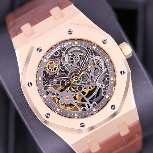 Audemars Piguet 15305OR.OO.D088CR.01 Royal Oak Openworked Selfwinding 39mm  Black Skeleton Rose Gold Leather