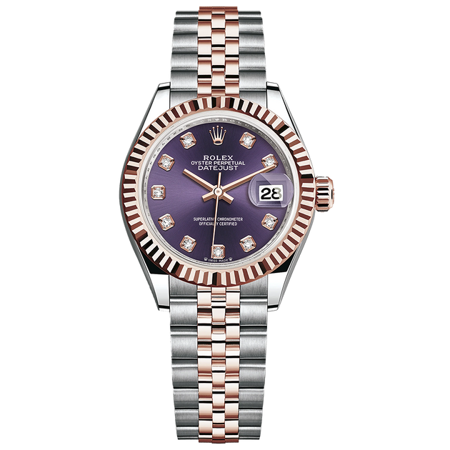 Rolex Lady Datejust Purple Diamond Dial Fluted Bezel 28mm 279171