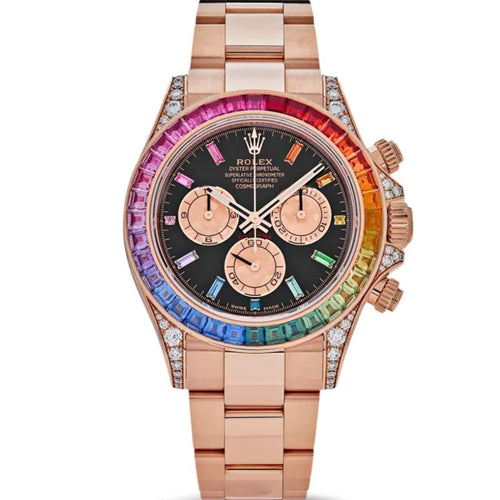 Rolex Cosmograph Daytona 40mm Rainbow Bezel Rose Gold Dial 126598RBOW