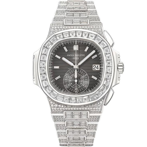 Patek Philippe Nautilus 5980/1400G-010 Chronograph White Gold Black Dial Diamond Set
