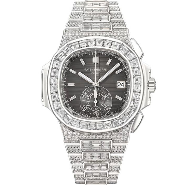 Patek Philippe Nautilus 5980/1400G-010 Chronograph White Gold Black Dial Diamond Set