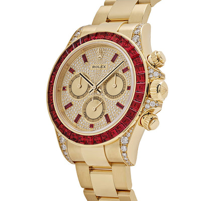 Rolex Daytona 126598TRU Yellow Gold Ruby Bezel Diamond Pave Dial