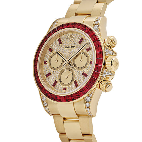 Rolex Daytona 126598TRU Yellow Gold Ruby Bezel Diamond Pave Dial