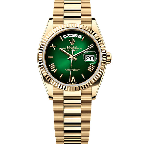 Rolex Day-Date 36mm Presidential 128238 Fluted Bezel Green Dial