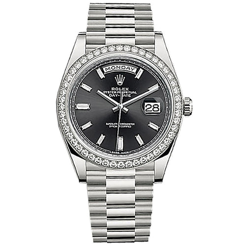 Rolex Day-Date 40 Presidential 228349RBR Diamond Bezel Baguette Diamond Black Dial