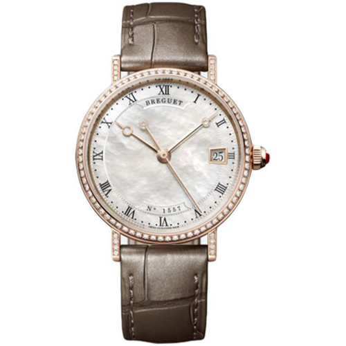 Breguet Classique 33.5mm 9068BR/52/976/DD00 Diamond Bezel Mother Of Pearl Roman Dial