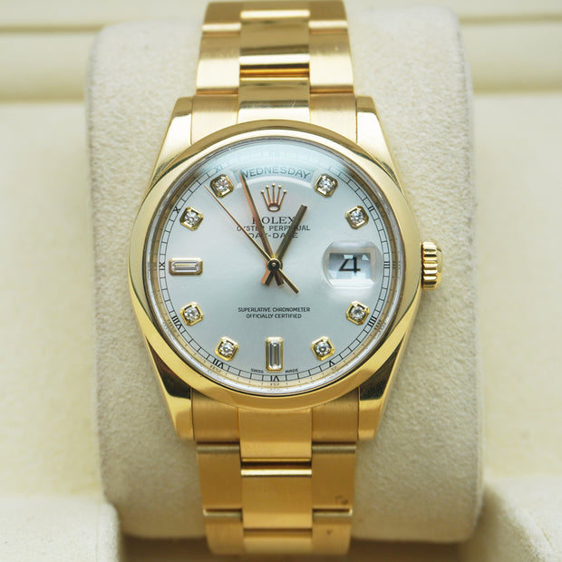 Rolex Day-Date 36 White dial Set With Diamonds Dial Yellow Gold Watch 118208 Pre-Owned