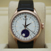 Rolex Cellini Moonphase 2023 FULL STICKERS Rolex Cellini Moonphase White Dial Rose Gold Mens Watch 50535