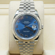 Rolex Datejust 41mm Azzurro Blue Roman Numeral Dial Fluted Bezel 126334