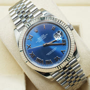 Rolex Datejust 41mm Azzurro Blue Roman Numeral Dial Fluted Bezel 126334