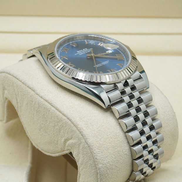 Rolex Datejust 41mm Azzurro Blue Roman Numeral Dial Fluted Bezel 126334