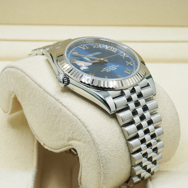 Rolex Datejust 41mm Azzurro Blue Roman Numeral Dial Fluted Bezel 126334