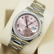 Rolex Datejust Pink Roman Numeral Diamond Dial Diamond Bezel 36mm 126284RBR