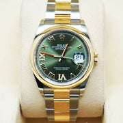 Rolex Datejust Olive Green Roman Numeral Dial Domed Bezel 36mm 126203