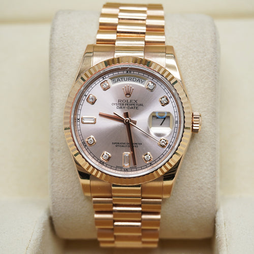 Rolex Day-Date 36 36mm Pink Factory Diamond Dial 118235 Pre-Owned