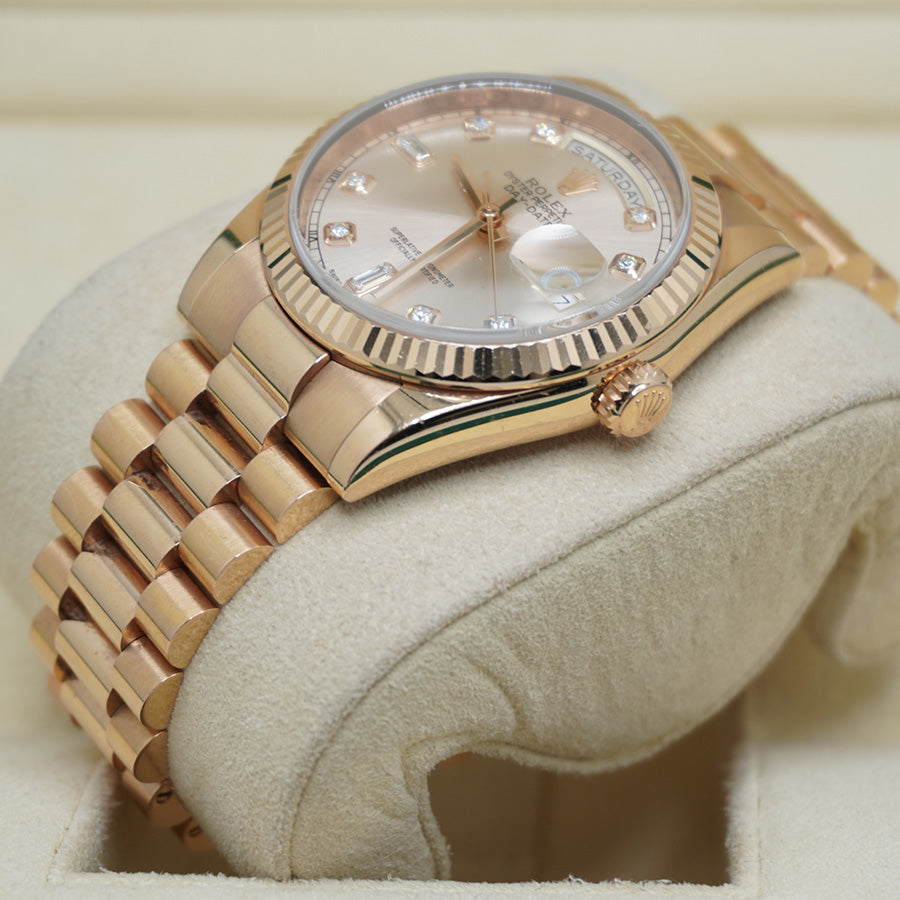 Rolex Day-Date 36 36mm Pink Factory Diamond Dial 118235
