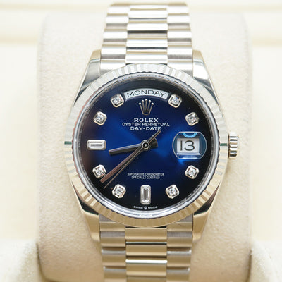 Rolex Day-Date Blue Ombre Diamond Dial Fluted Bezel 36mm 128239 Pre-Owned