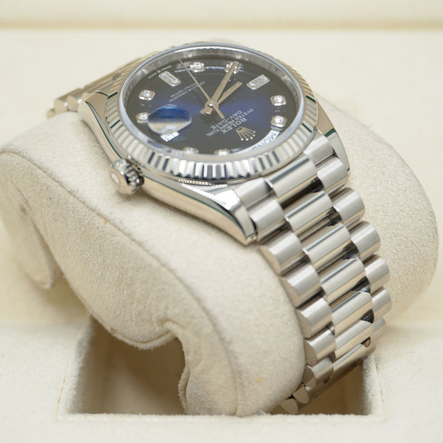 Rolex Day-Date Blue Ombre Diamond Dial Fluted Bezel 36mm 128239 Pre-Owned