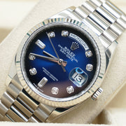 Rolex Day-Date Blue Ombre Diamond Dial Fluted Bezel 36mm 128239 Pre-Owned