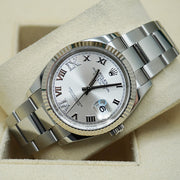 Rolex Datejust Silver Diamond Dial Fluted Bezel 36mm Diamond 6 and 9 Hour Marker 126234