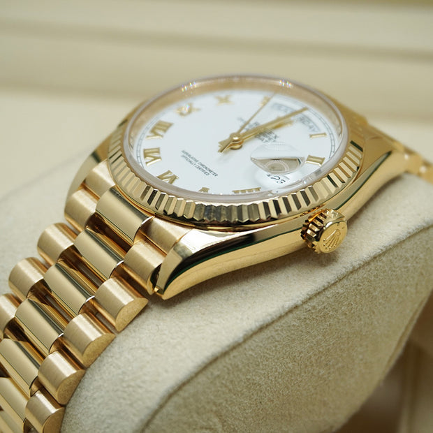 Rolex Day-Date 36mm Presidential 128238 Fluted Bezel White Roman Dial