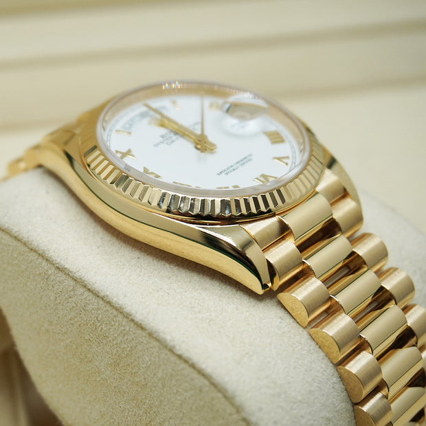 Rolex Day-Date 36mm Presidential 128238 Fluted Bezel White Roman Dial