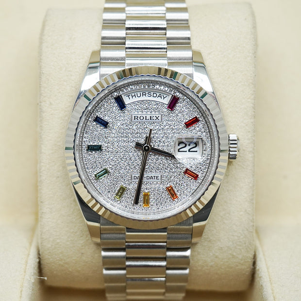 Rolex Day Date 36mm Pave Rainbow Diamond Dial 128236
