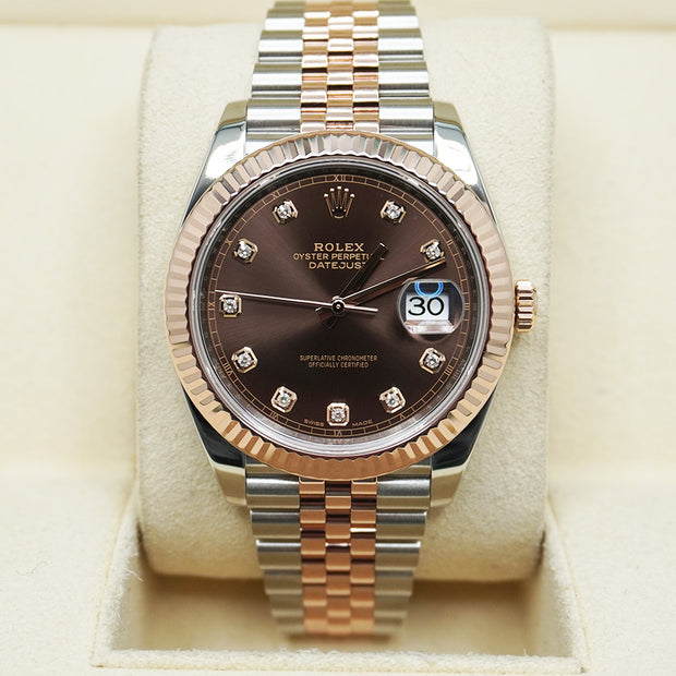 Rolex Datejust 41mm Chocolate Diamond Dial Fluted Bezel 126331 Pre-Owned