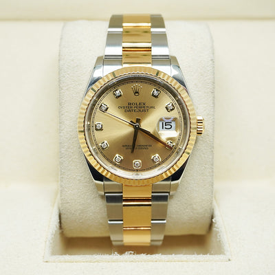 Rolex Datejust Champagne Diamond Dial Fluted Bezel 36mm 126233 Pre-Owned