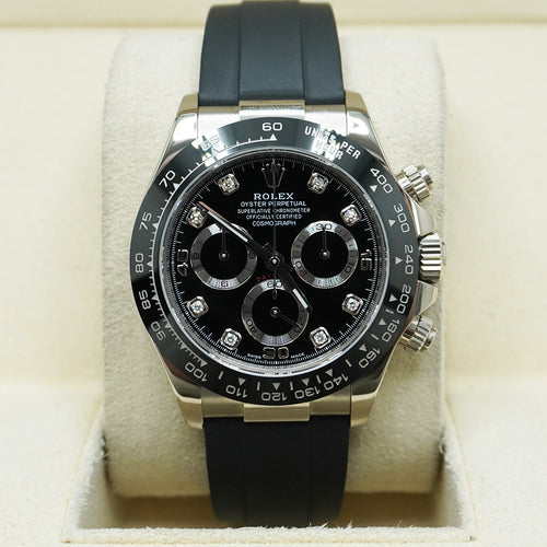 Rolex Daytona 40mm Oyster Flex 116519LN White Gold Black Diamond Dial Pre-Owned