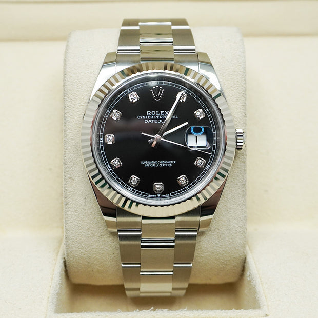 Rolex Datejust 41mm Black Diamond Dial Fluted Bezel 126334