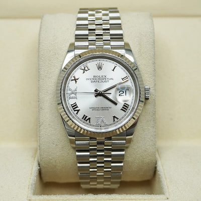 Rolex Datejust 36mm Fluted Bezel Jubilee Bracelet Silver Diamond 6 and 9 Hour Marker Dial Pre-Owned