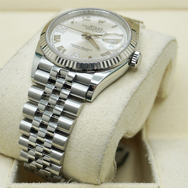 Rolex Datejust 36mm Fluted Bezel Jubilee Bracelet Silver Diamond 6 and 9 Hour Marker Dial Pre-Owned