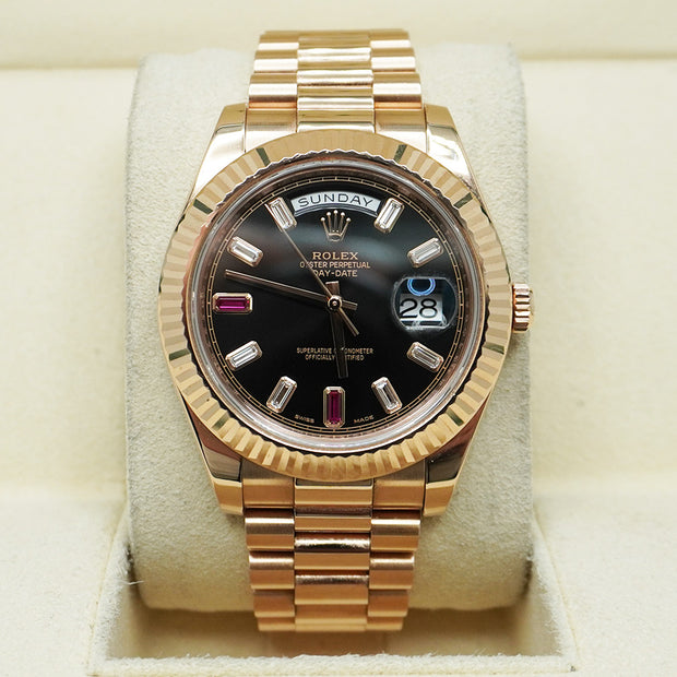 Rolex Day Date 41 Rose Gold Black Ruby Dial 218235 Pre-Owned