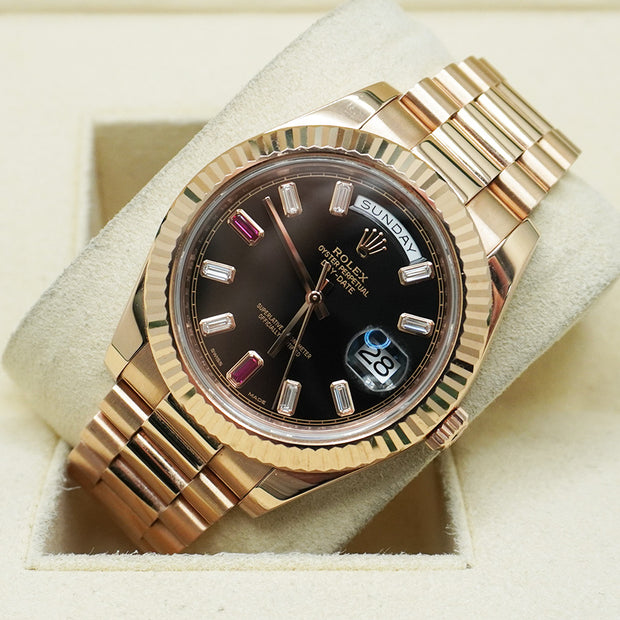 Rolex Day Date 41 Rose Gold Black Ruby Dial 218235 Pre-Owned
