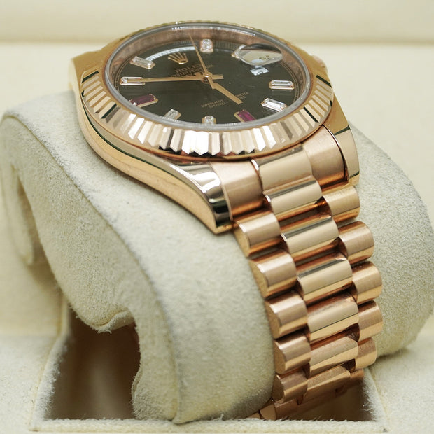 Rolex Day Date 41 Rose Gold Black Ruby Dial 218235 Pre-Owned