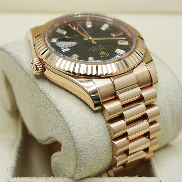 Rolex Day Date 41 Rose Gold Black Ruby Dial 218235 Pre-Owned
