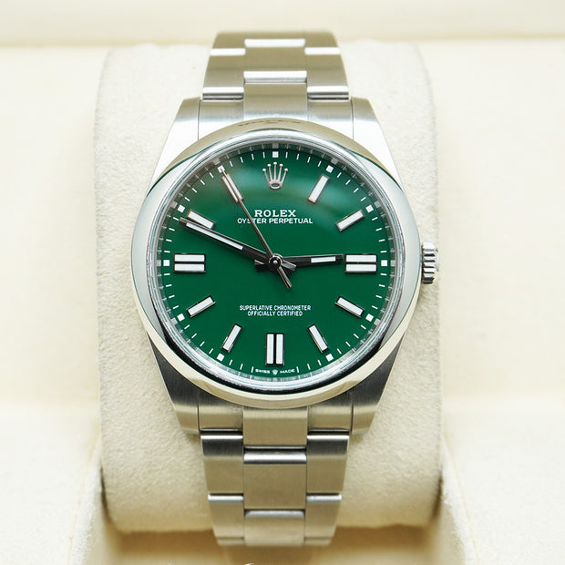 Rolex Oyster Perpetual Green Dial Domed Bezel 41mm 124300