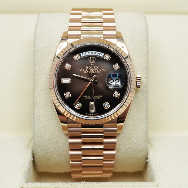 Rolex Day-Date Brown Ombre Diamond Dial Fluted Bezel 36mm 128235