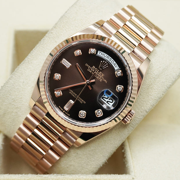 Rolex Day-Date Brown Ombre Diamond Dial Fluted Bezel 36mm 128235