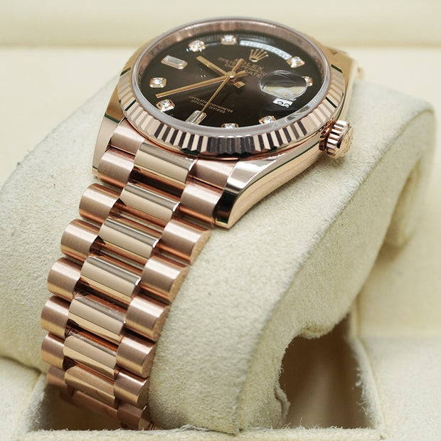 Rolex Day-Date Brown Ombre Diamond Dial Fluted Bezel 36mm 128235