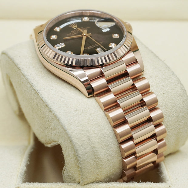 Rolex Day-Date Brown Ombre Diamond Dial Fluted Bezel 36mm 128235