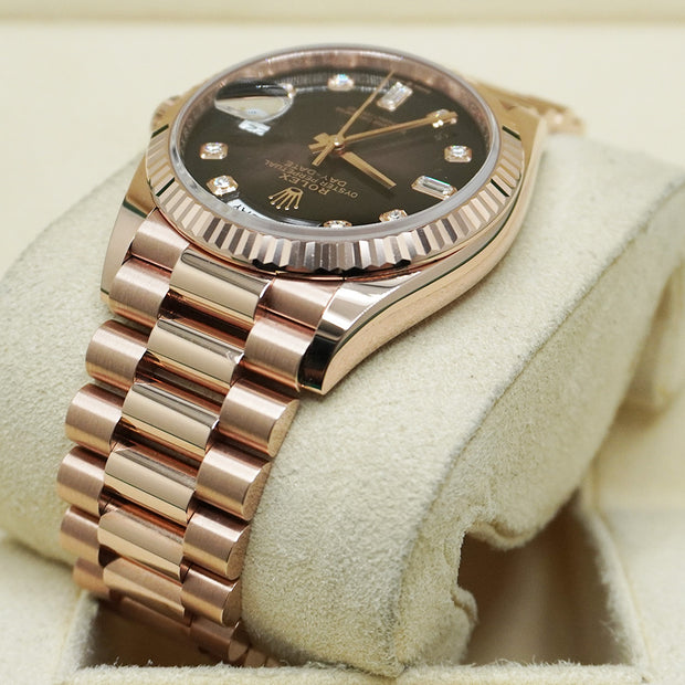 Rolex Day-Date Brown Ombre Diamond Dial Fluted Bezel 36mm 128235