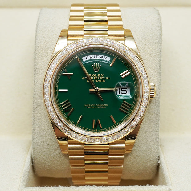 Rolex Day-Date 40 228398TBR Yellow Gold Green Roman Dial