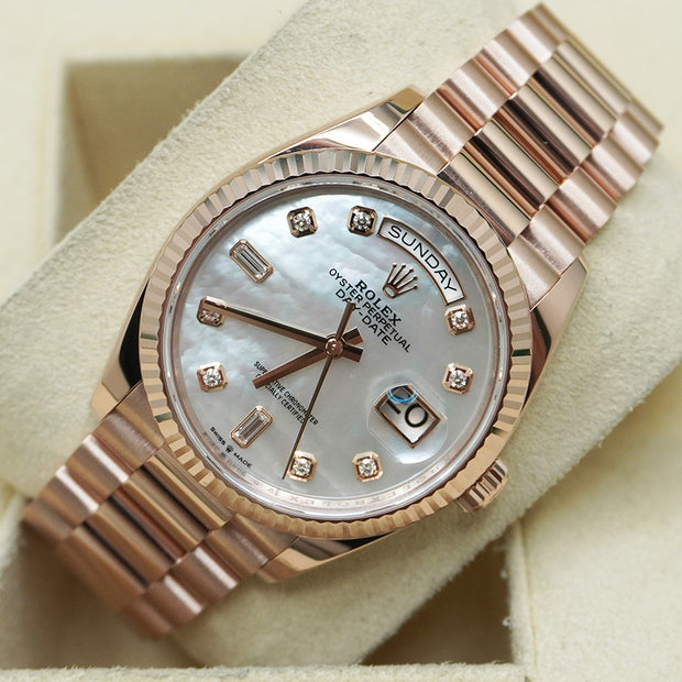 Rolex Day-Date Mother Of Pearl Diamond Dial Fluted Bezel 36mm 128235